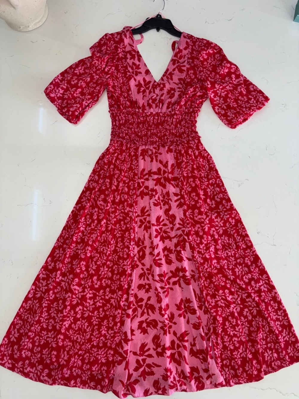 Taylor Hot Pink Floral V-Neck Dress